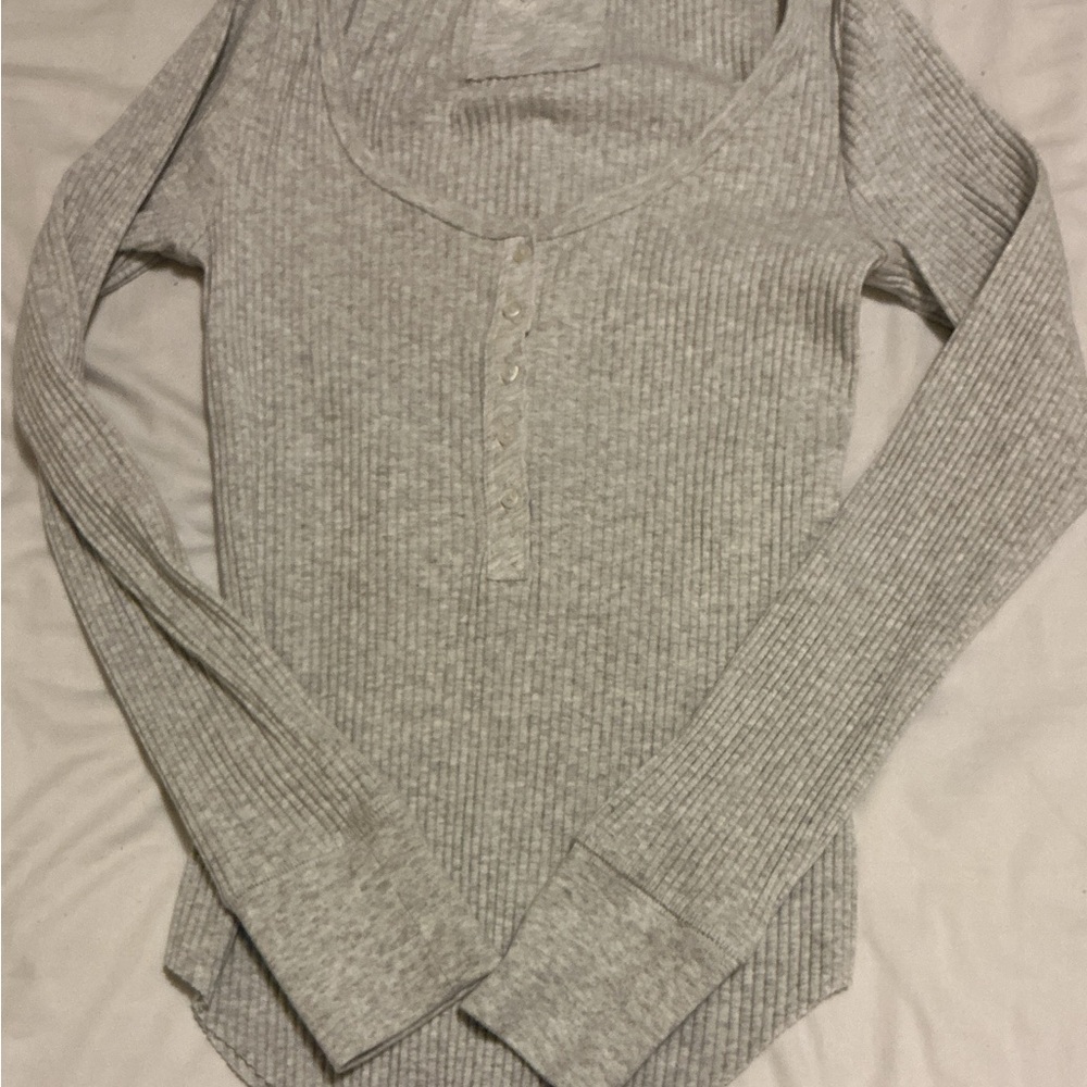 Aerie Light Gray Ribbed Top